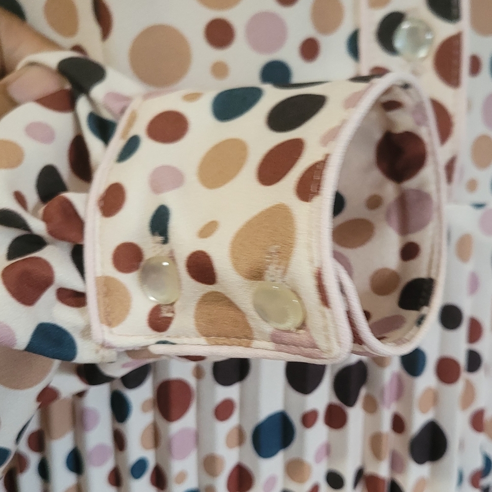 Annah Hariri Rainbow Polka Dot Pleated Long Sleeve Maxi Dress Size 8 - Picture 11 of 16
